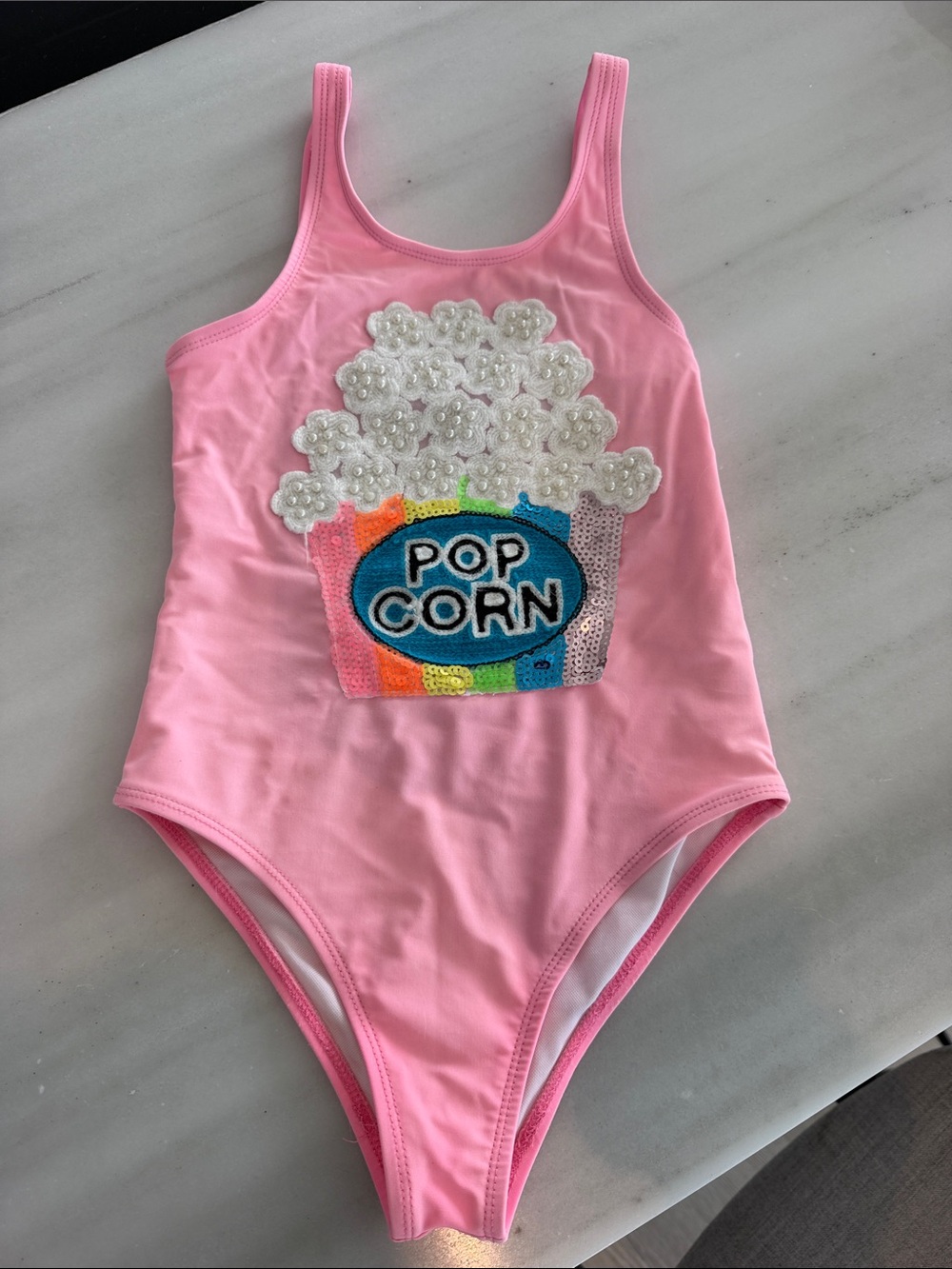Lola + The Boys Pink Sequin Popcorn One-Piece Swimsuit